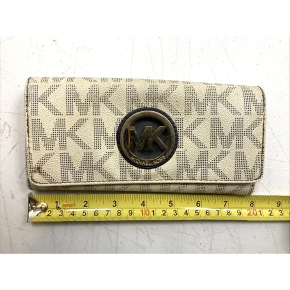 Michael Kors Harper MK‎ Signature Chain Tote Purse White/Blk With MK Wallet - Picture 2 of 16